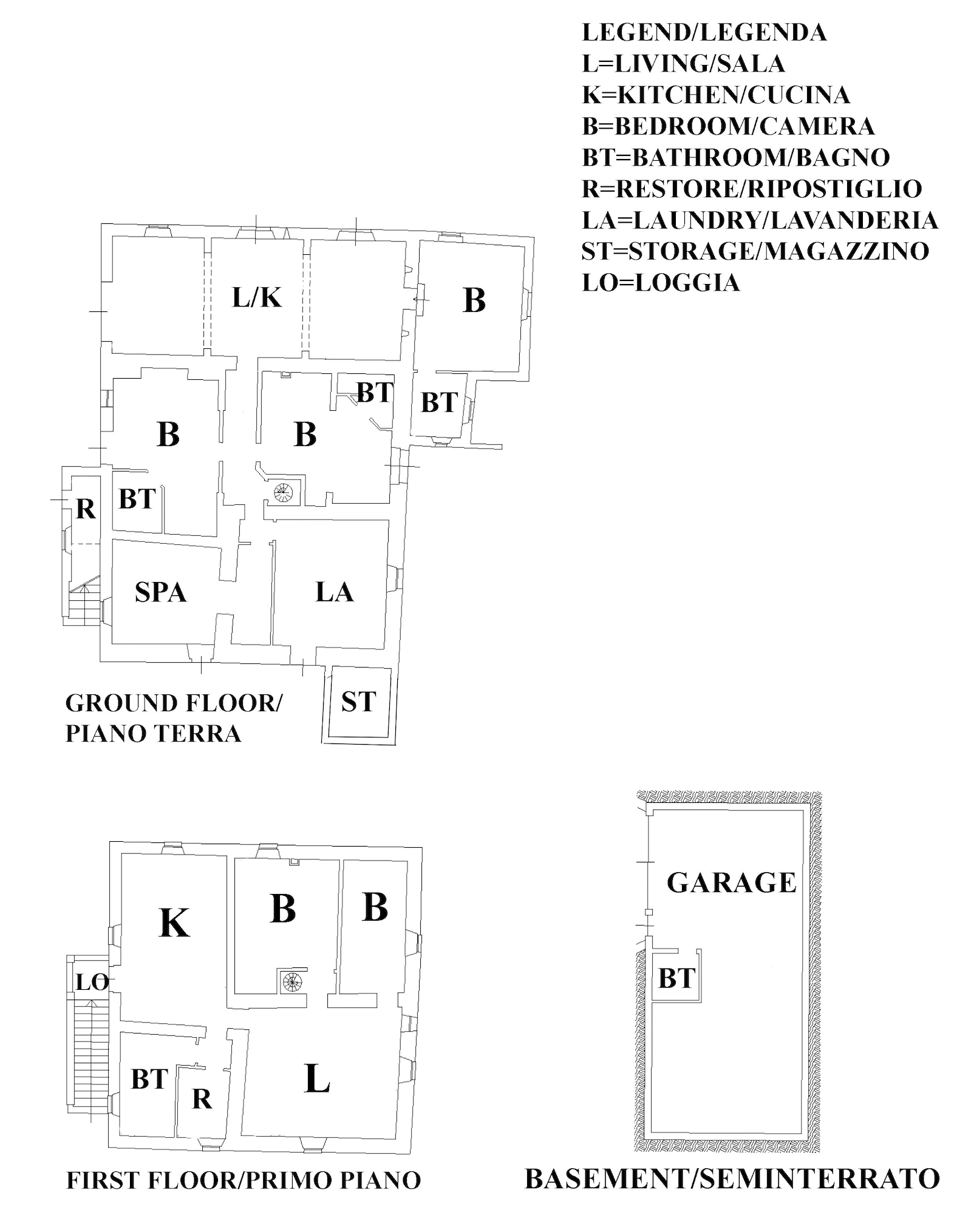 Basement, ground and first floor